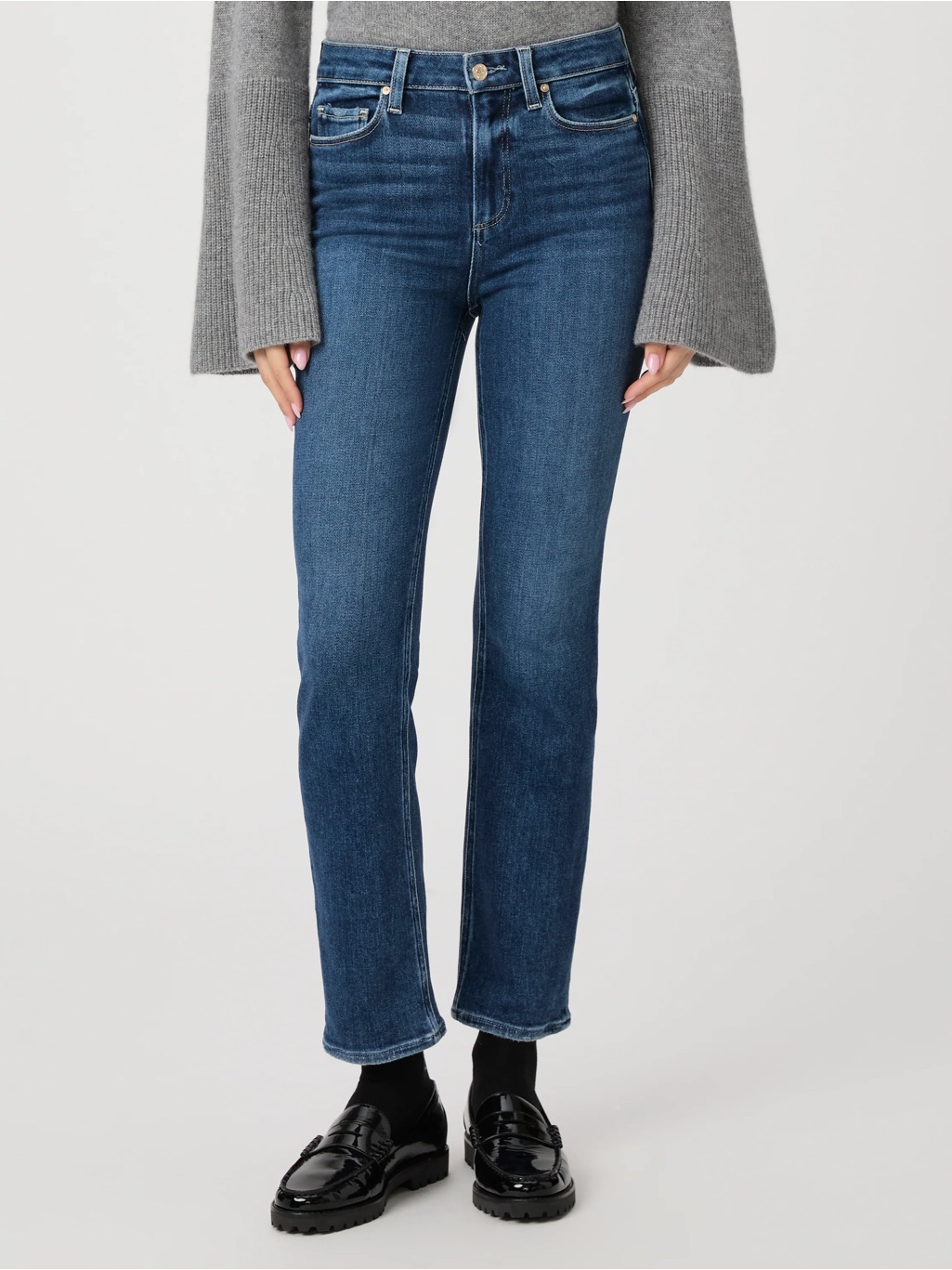 Paige Mid-Rise Straight Leg Jeans In Dark Blue Wash